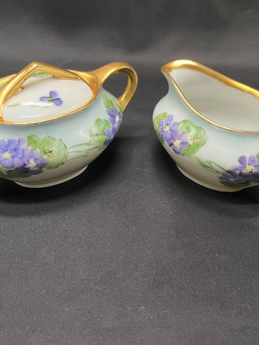 Vtg EPIAG Cecho Slovakia Hand-Painted Porcelain Creamer/Covered Sugar Bowl Set